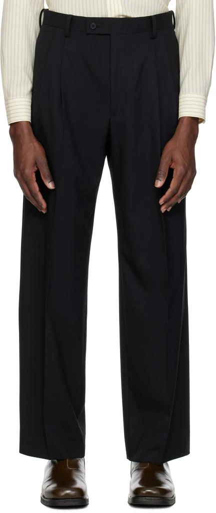 AURALEE Black Super Fine Tropical Wool Two-Tuck Trousers 1