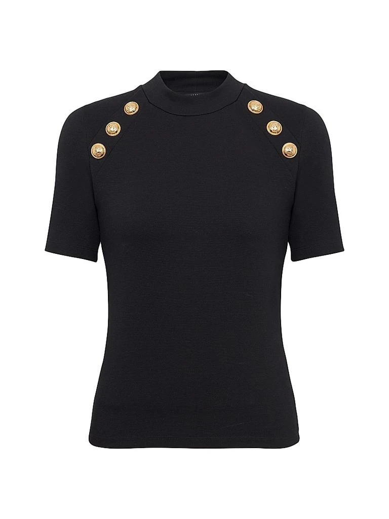 Balmain Logo Button Raglan Stretch T-Shirt 1