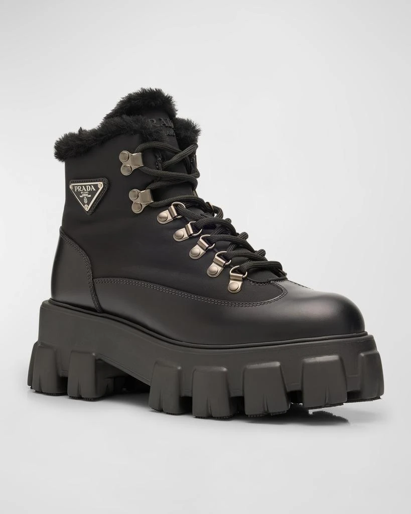 Prada Monolith Nylon Shearling Hiker Boots 3