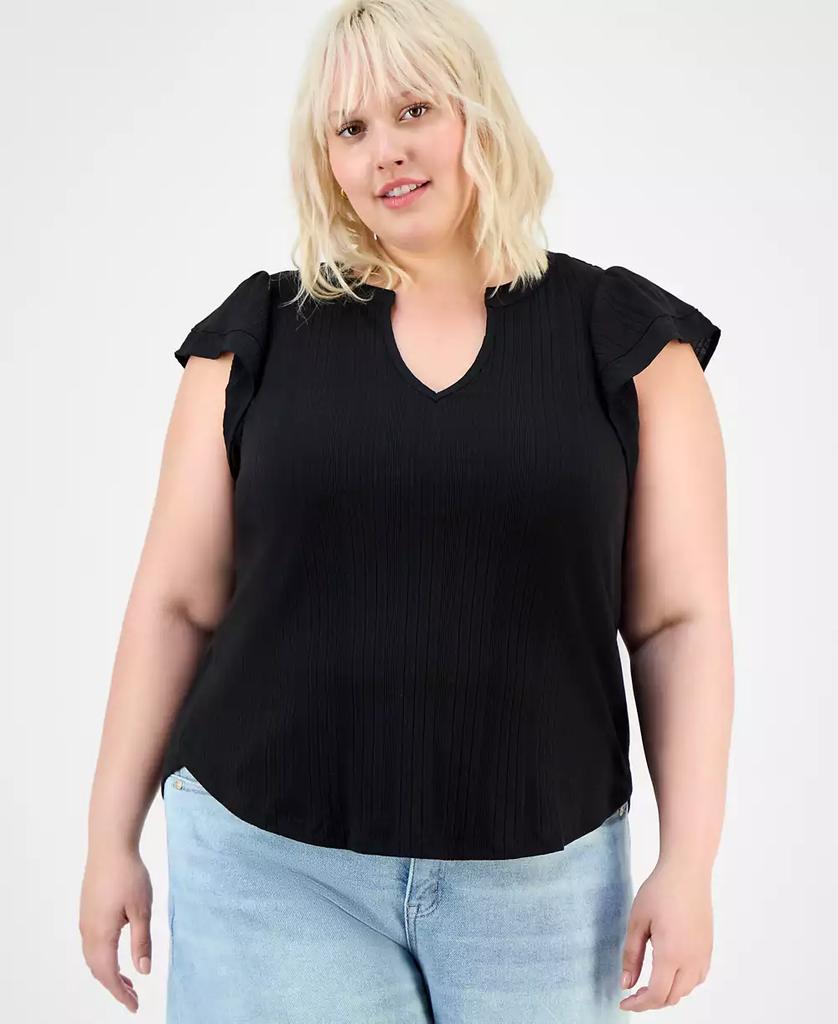 Democracy Trendy Plus Relaxed Flutter-Sleeve Top