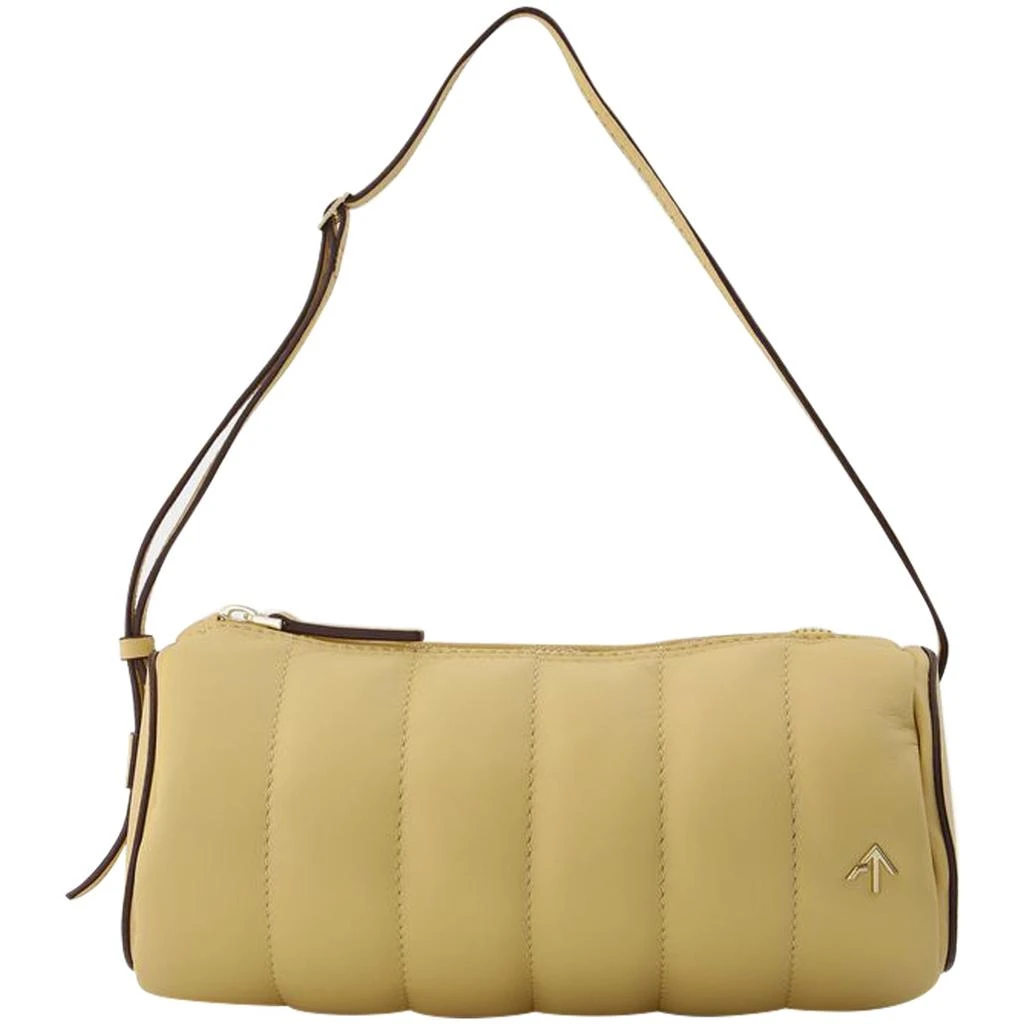 Manu Atelier Padded Cylinder Bag in Cream Leather 3