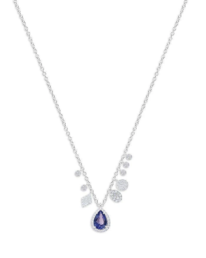 Meira T 14K Blue Sapphire
Diamond Dangle Pendant Necklace in 14K White Gold