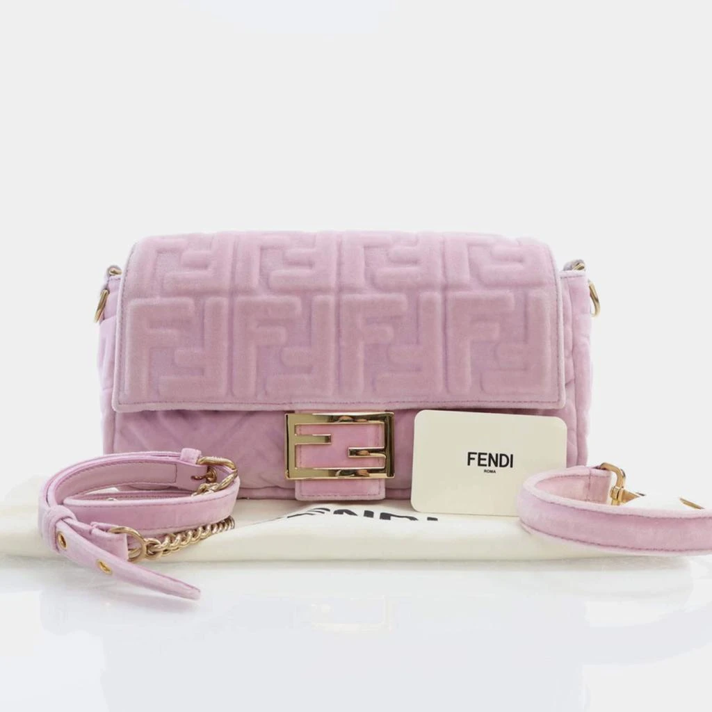 Fendi Fendi Rosa Confetti Velvet FF Embossed Baguette Shoulder Bags 10