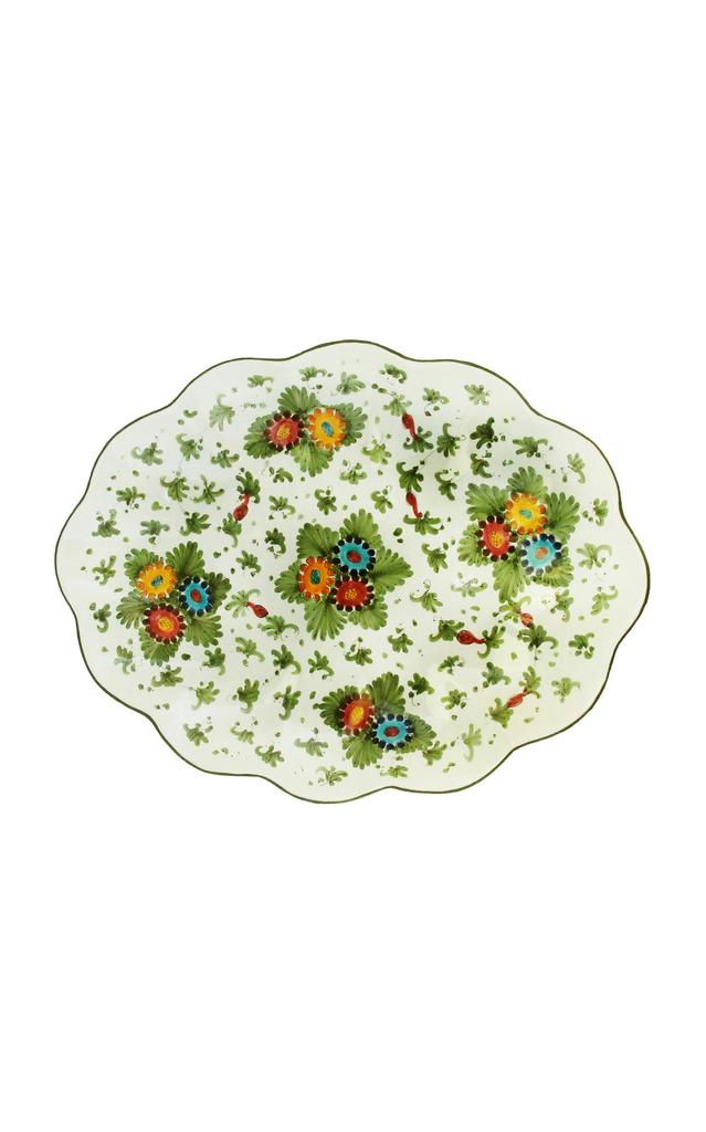 MoDA Moda Domus - Fiorito by MODA DOMUS; Hand-painted Ceramic Scalloped Tray - Green - Moda Operandi