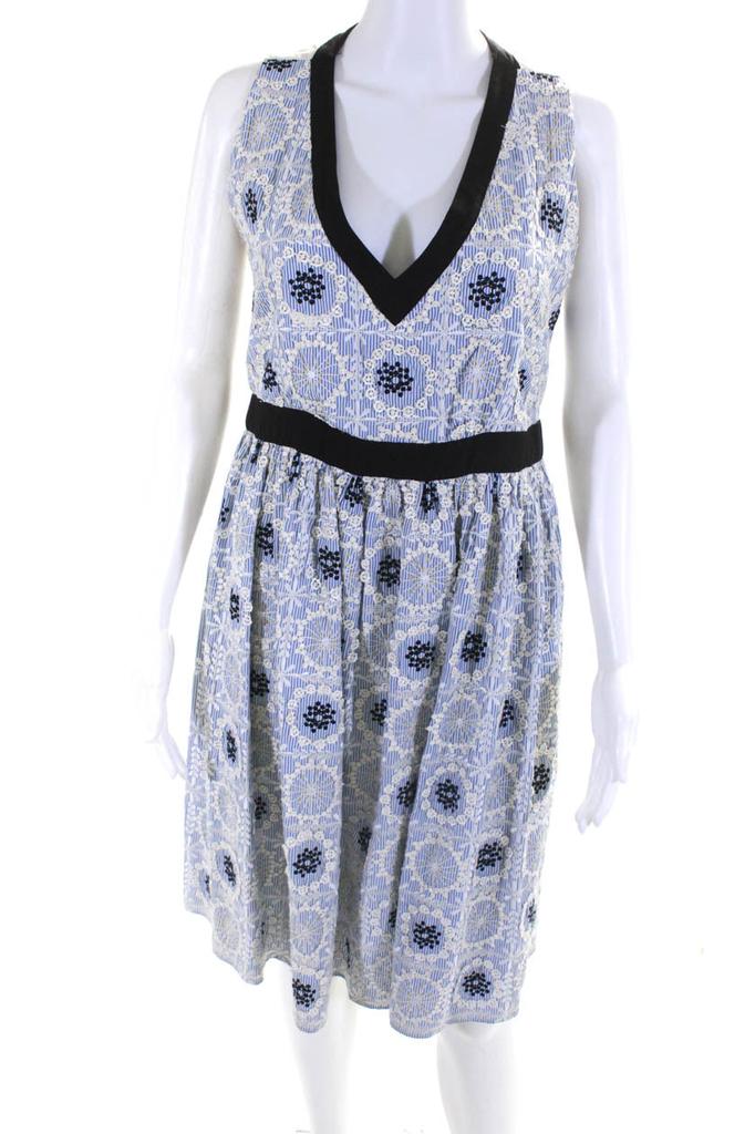 Moschino Cheap & Chic Womens Striped V Neck A Line Dress Blue White