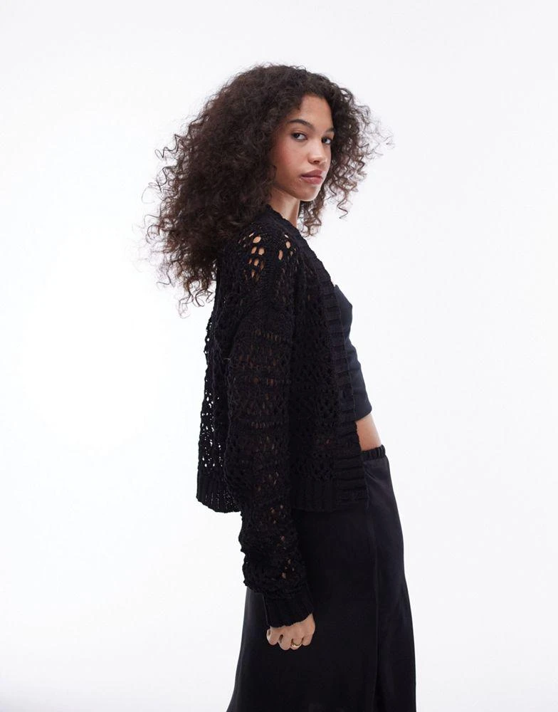 Topshop Topshop knitted mix stitch cardigan in black 4
