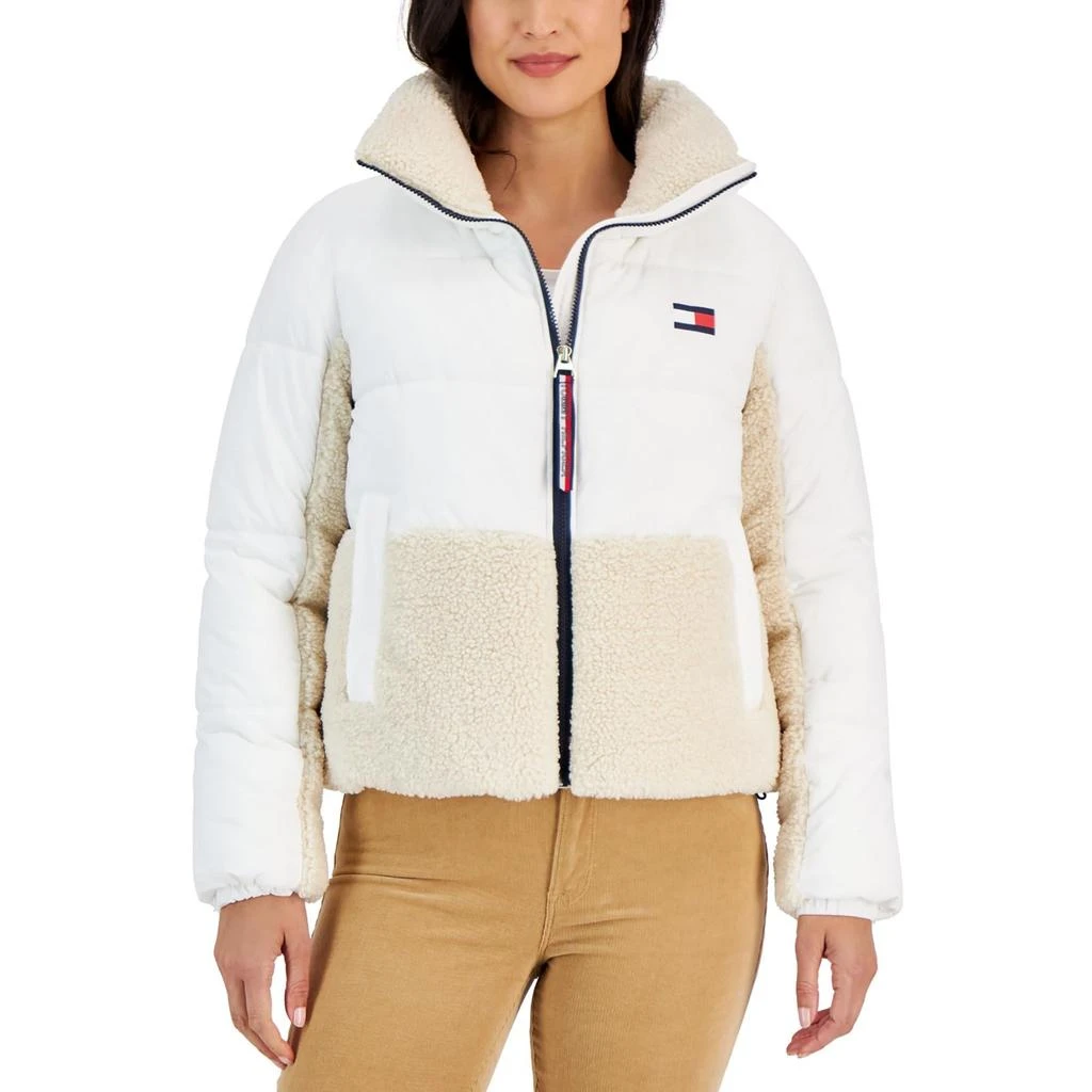 Tommy Hilfiger Womens Faux Fur Trim Colorblock Puffer Jacket 3