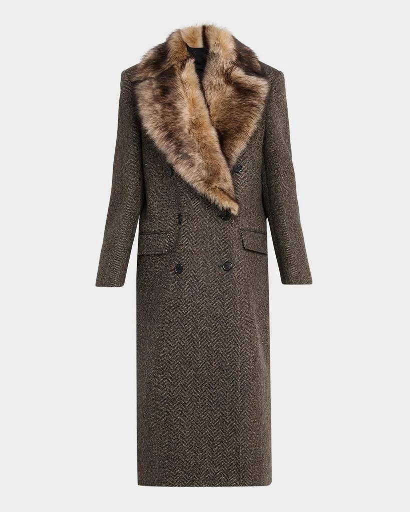 Nili Lotan Edina Shearling-Trimmed Herringbone Wool Coat