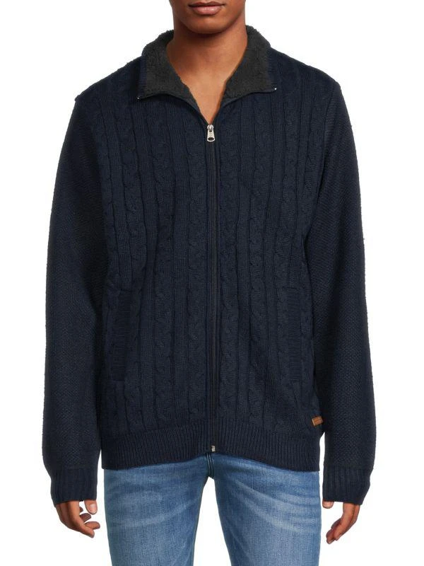BUFFALO David Bitton Walkley Faux Fur-Lined Cable Knit Sweater 1