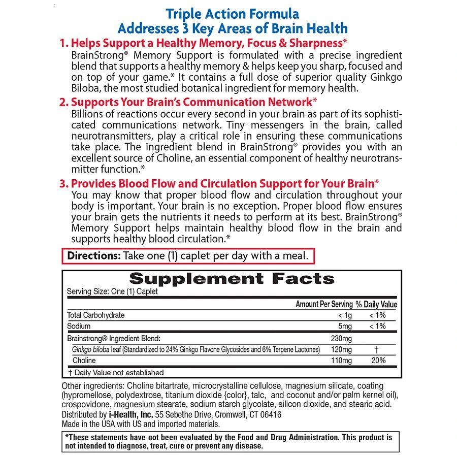 Brainstrong Memory Support Label BrainStrong Memory Support, Mental Focus & Concentration Caplets - Save ...