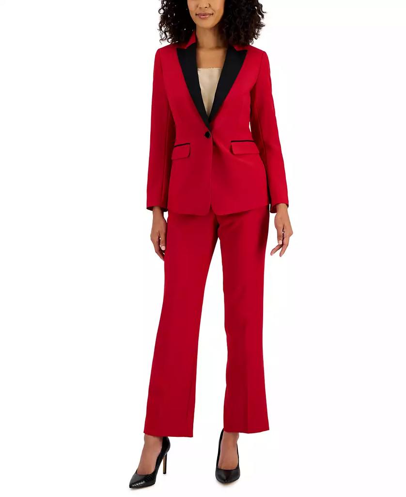 Le Suit Women's Crepe Contrast-Collar Jacket & Kate Straight-Leg Pants