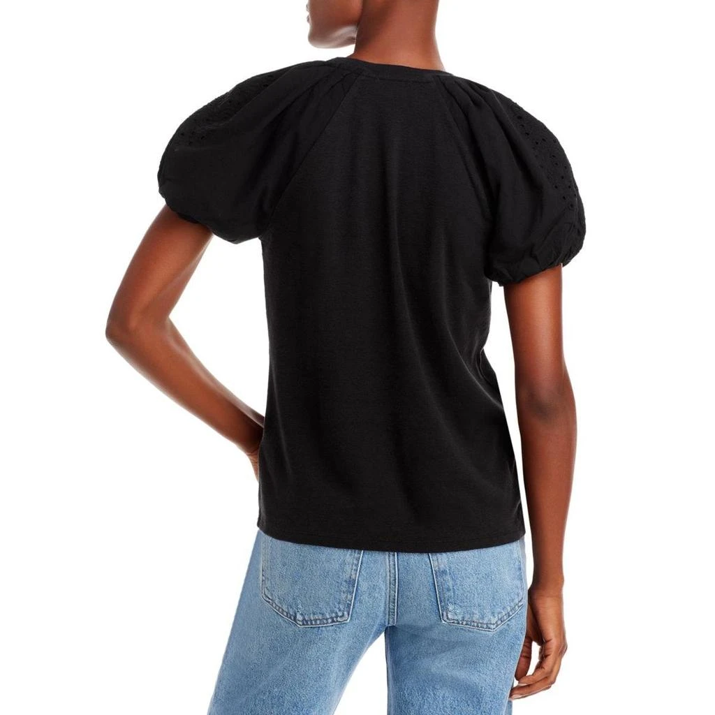 7 For All Mankind Womens Mixed Media Puff Sleeves Pullover Top 2