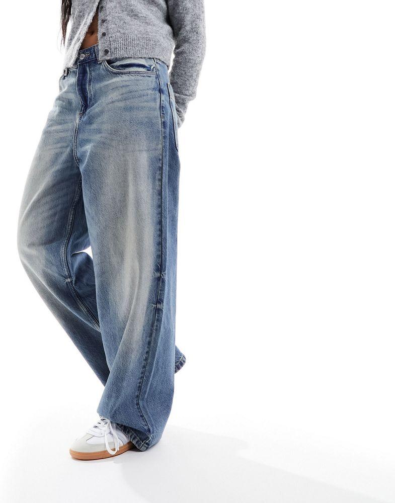 Bershka Bershka high waisted super baggy jeans in mid blue