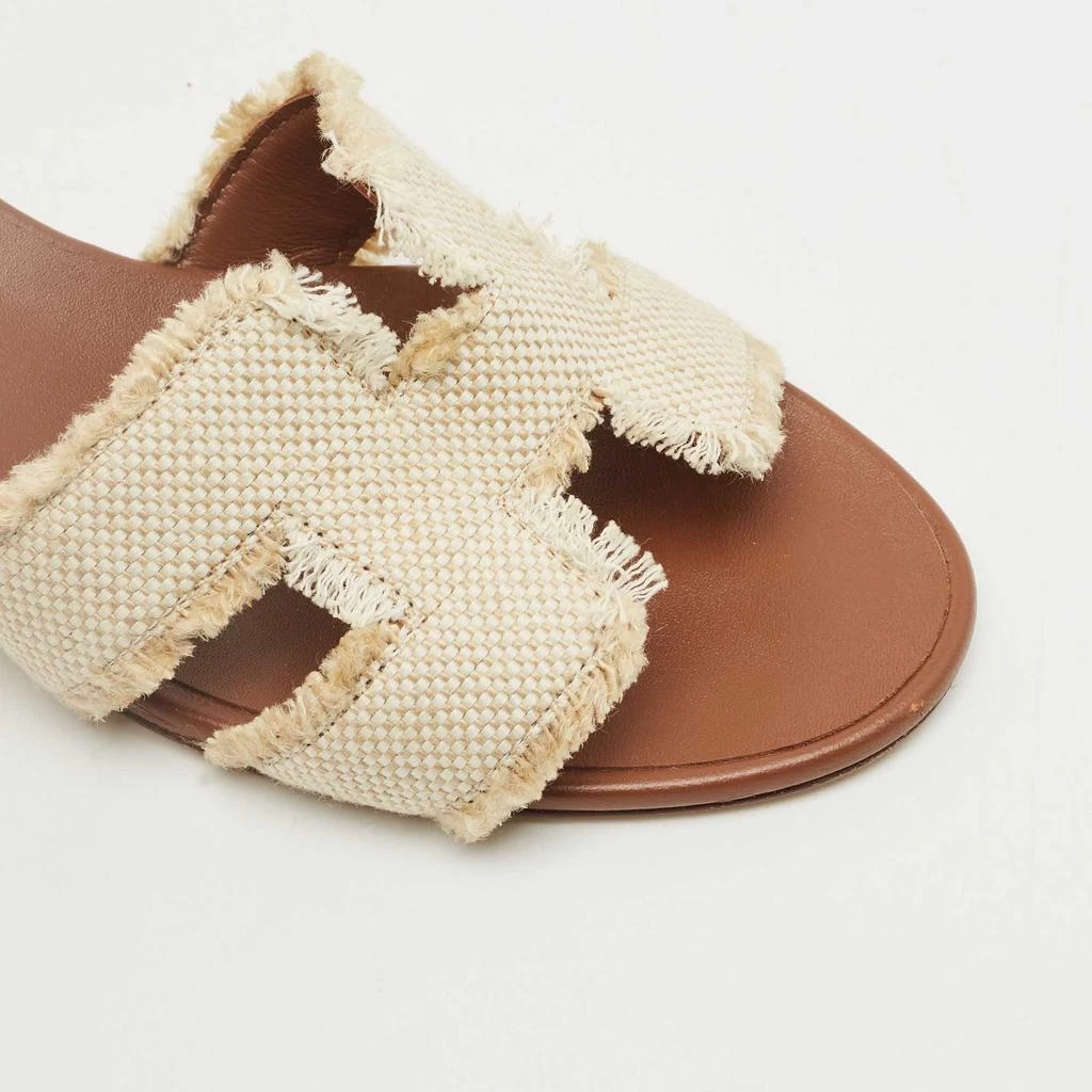 Hermes Hermes Brown/Cream Canvas Oasis Slide Sandals Size 39.5 7