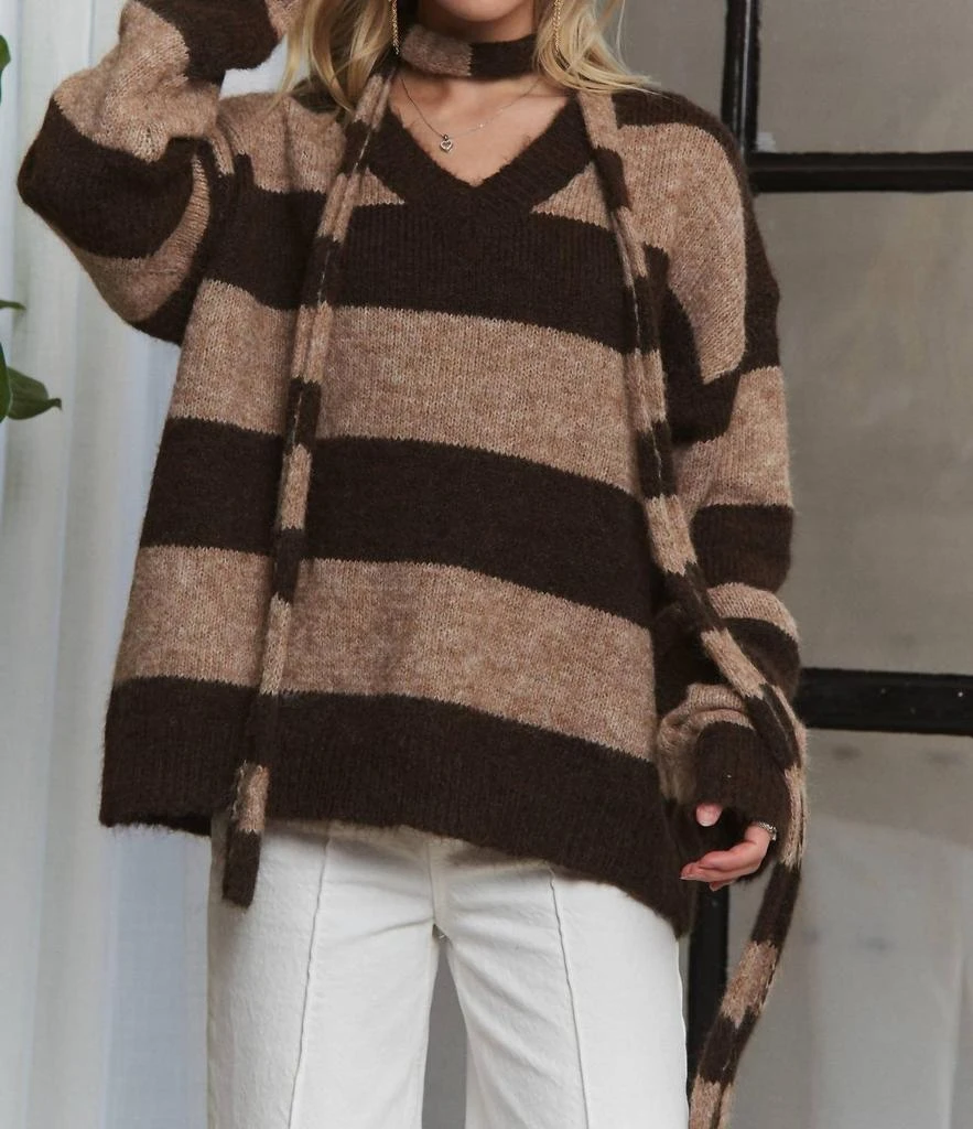 ADORA Adora - Stripes Knit Sweater With Scarf