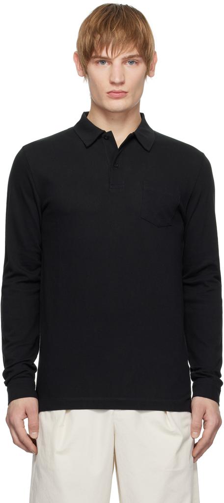 Sunspel Black Long Sleeve Riviera Polo