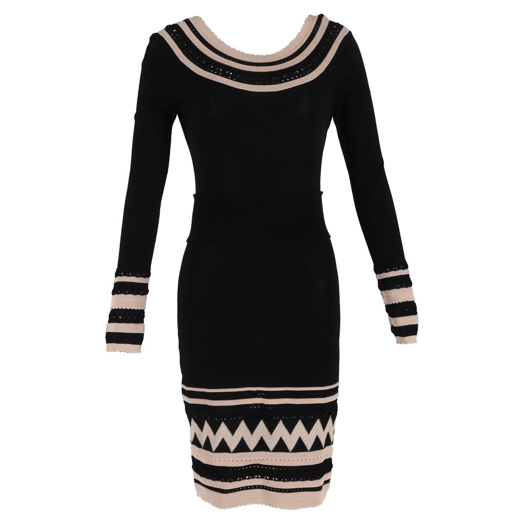 Temperley London Round Neck Midi Fitted Dress in Black Silk