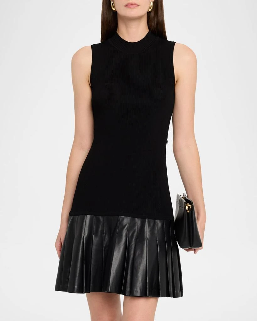 chinese dress ladies Milly Leather Pleated Skirt Knit Dress in Black