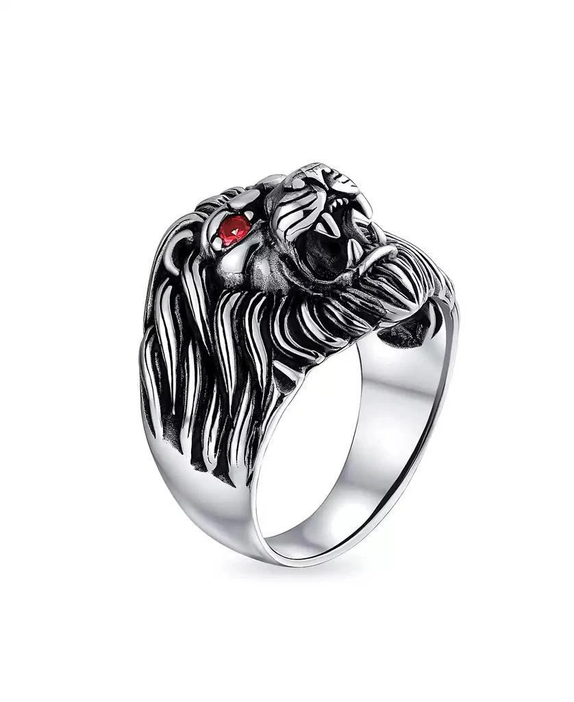 Bling Jewelry Red Crystal Eyes Roaring King Of Jungle Lion Ring Solid Oxidized .925 Sterling Silver 4