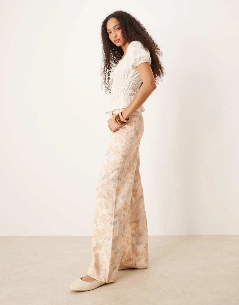 Mango Mango Aba washed floral jeans in pale pink 3