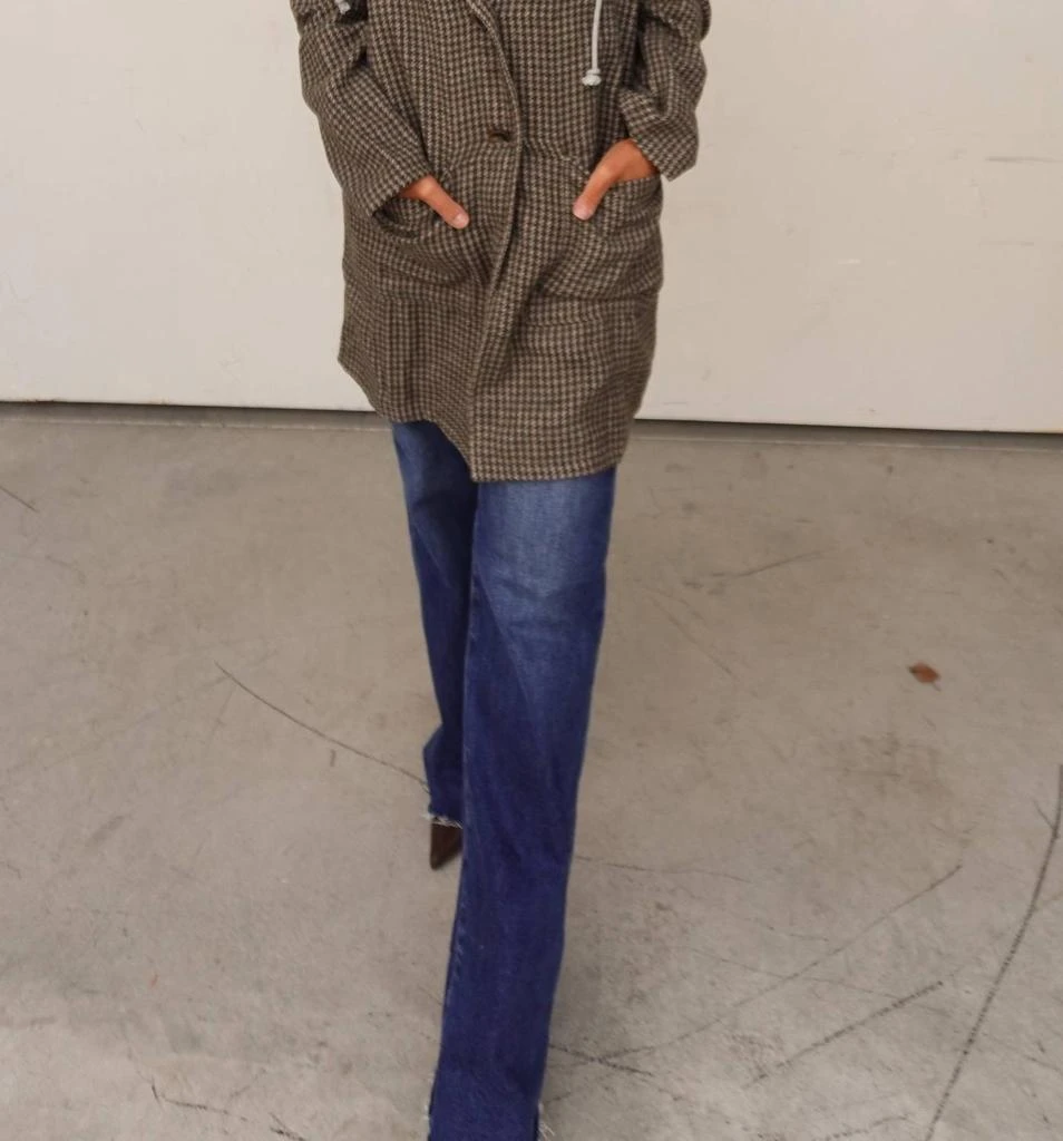 Hem 
Thread Plaid Detachable Hoodie Two-Fer Coat In Brown 2