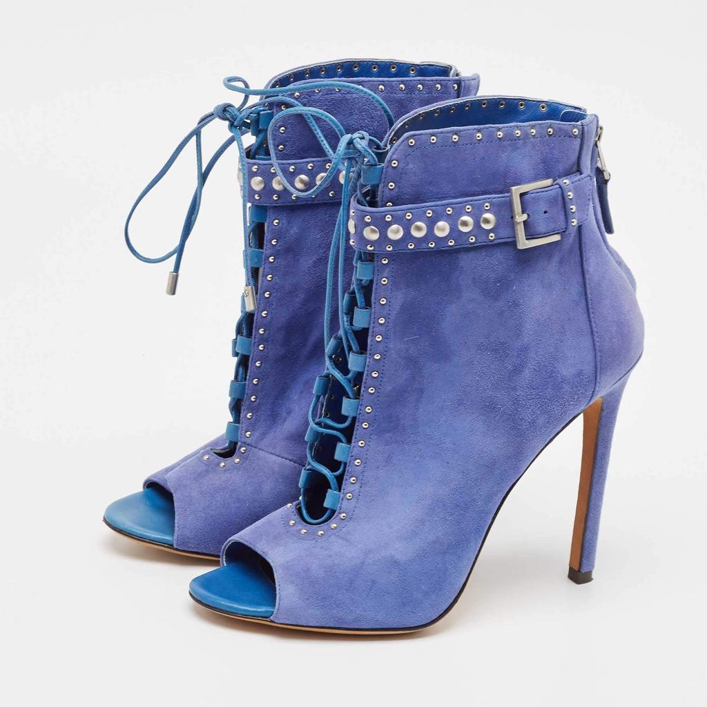 Brian Atwood Brian Atwood Blue Suede Embellished Ankle Length Boots Size 38