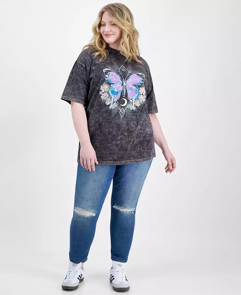 Rebellious One Trendy Plus Size Floral Butterfly Cotton Graphic T-Shirt
