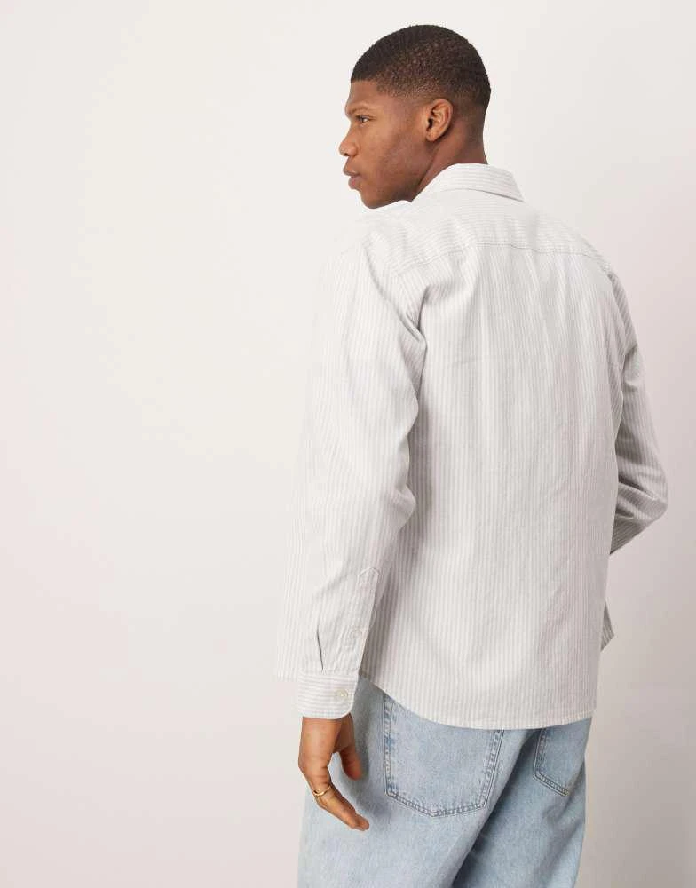 Abercrombie & Fitch Abercrombie & Fitch long sleeve cropped linen shirt in blue stripe 4