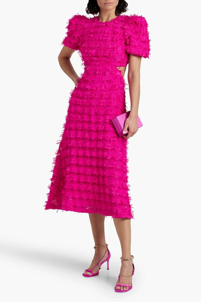 REBECCA VALLANCE Cherie Amour cutout fringed stretch-tulle midi dress 2