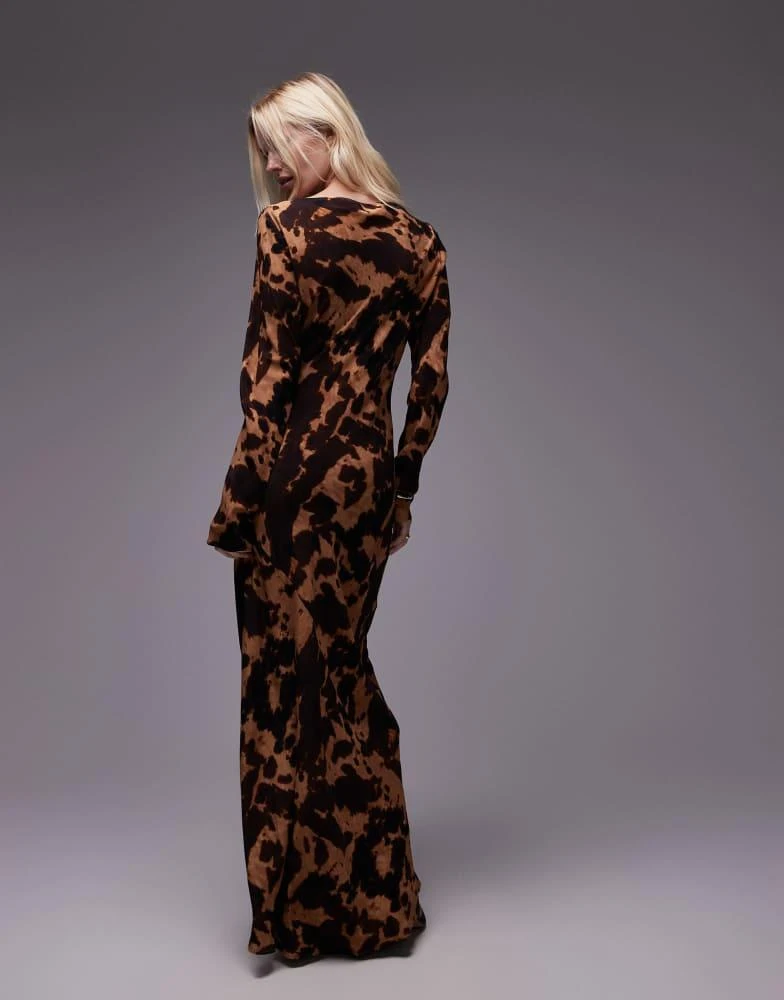Topshop Topshop slash neck maxi dress in tortoise shell print 2