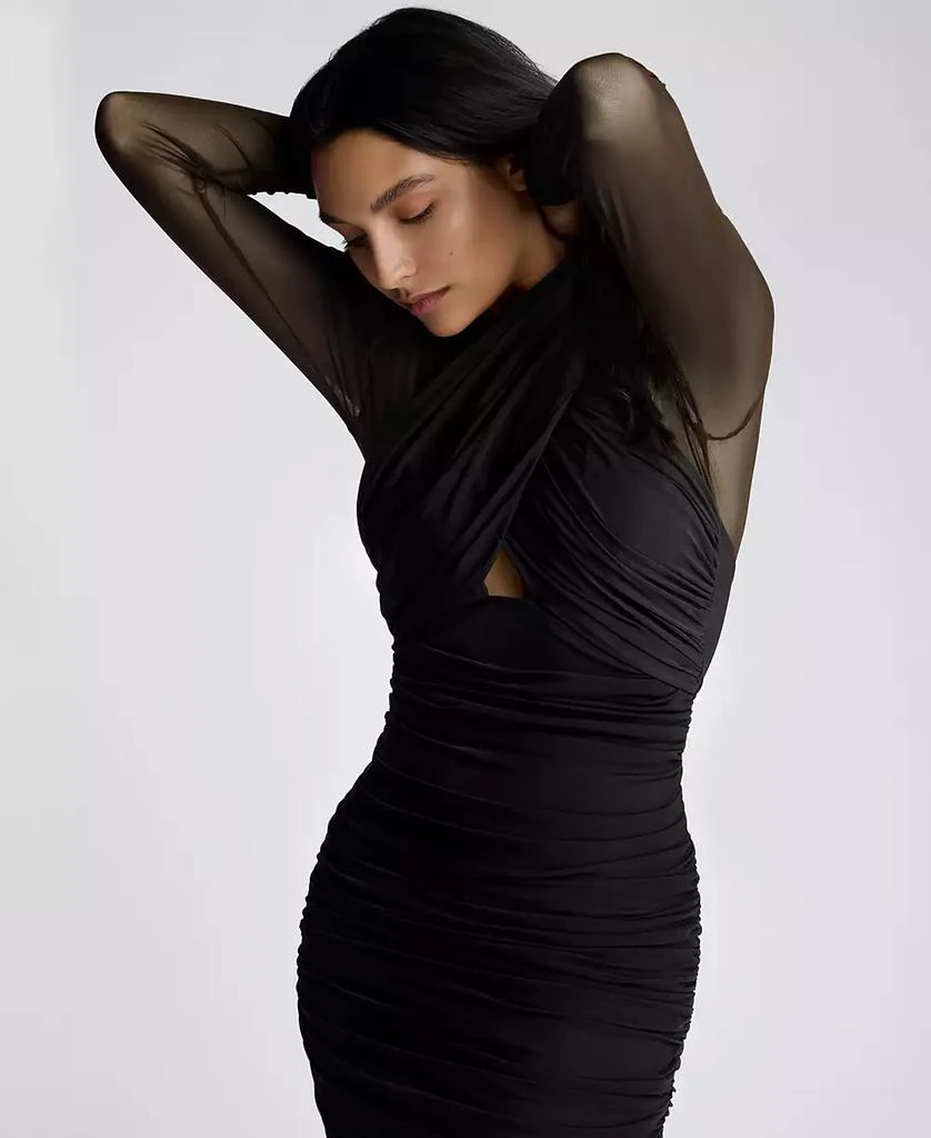 Kenneth Cole Women's Long Sleeve Side Ruched Mesh Dress 4