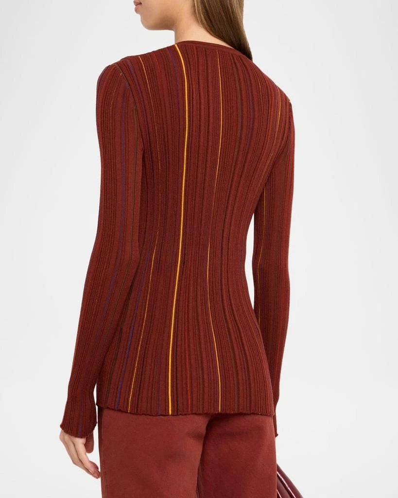 Gabriela Hearst Barth Pinstripe Pleated Knit V-Neck Cardigan 3