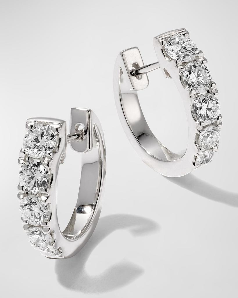 Memoire 18k White Gold Graduated Diamond Huggie Earrings