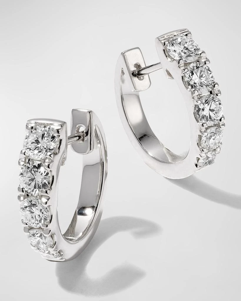 Memoire 18k White Gold Graduated Diamond Huggie Earrings 1