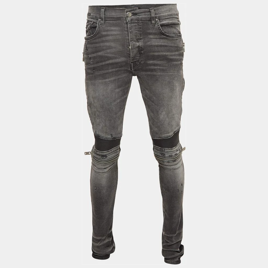 AMIRI Amiri Grey Washed & Distressed Denim Zipped Jeans L Waist 33" 1
