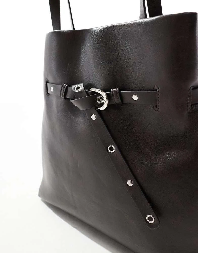 ASOS ASOS DESIGN stud buckle tote bag in washed black 3