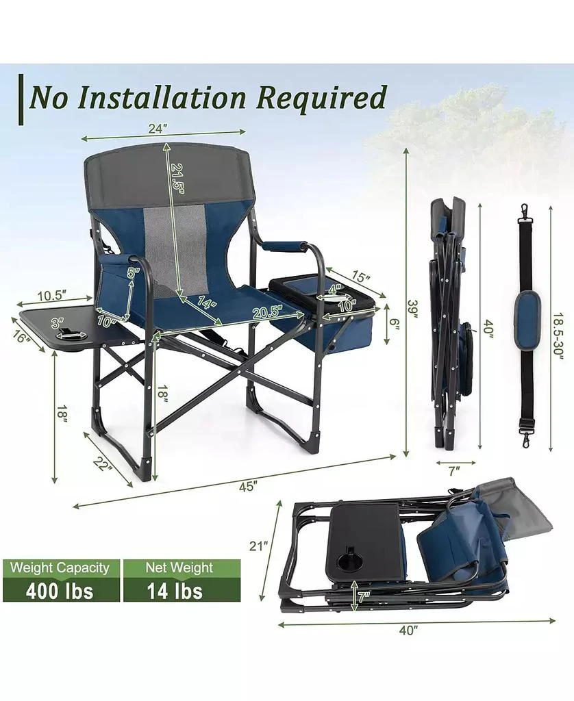 KUYOTQ Folding Camping Directors Chair with Cooler Bag and Side Table 3