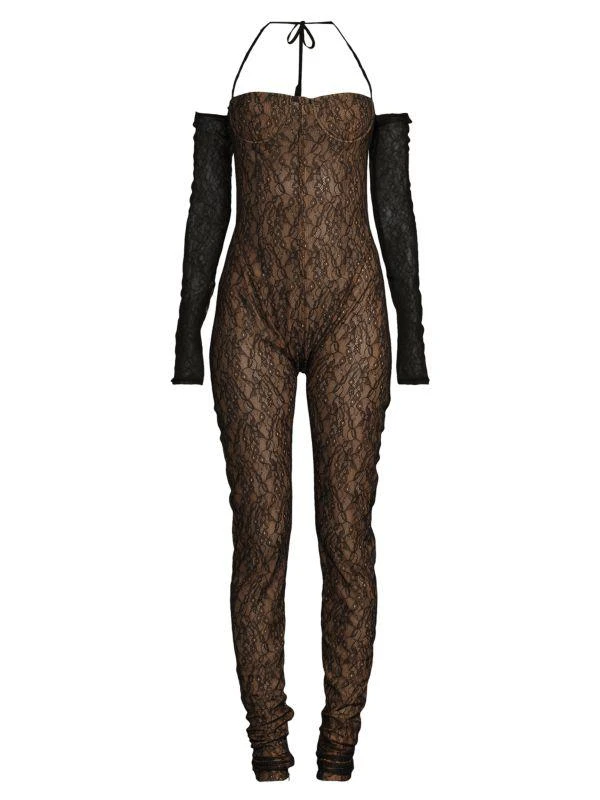 LaQuan Smith Sheer Lace Halterneck Jumpsuit 5