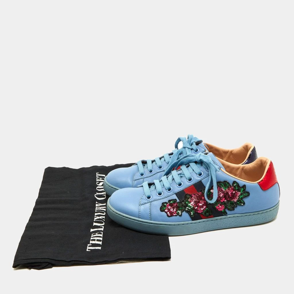 Gucci Gucci Blue Leather Flower Sequins Embellished Ace Low Top Sneakers Size 36 9
