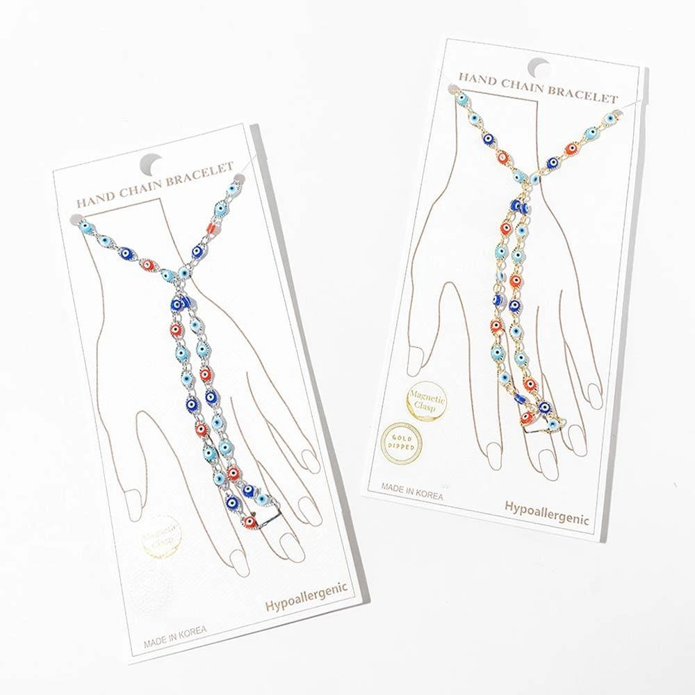 FASHNZFAB White Gold Dipped Evil Eye Charm Link Hand Chain Magnetic Bracelet 3