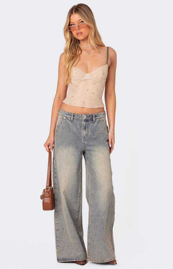 Edikted Nicola Sheer Mesh Printed Bra Top