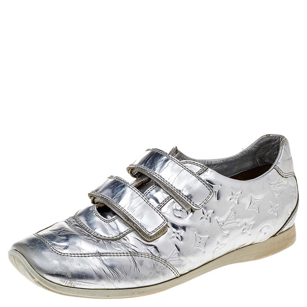 Louis Vuitton Louis Vuitton Silver Monogram Leather Velcro Strap Low Top Sneakers Size 40