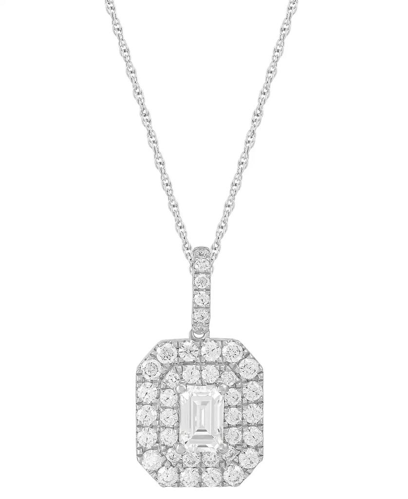Grown With Love Lab Grown Diamond Emerald-Cut & Round Halo 18" Pendant Necklace (1-1/4 ct. t.w.) in 14k White or Yellow Gold