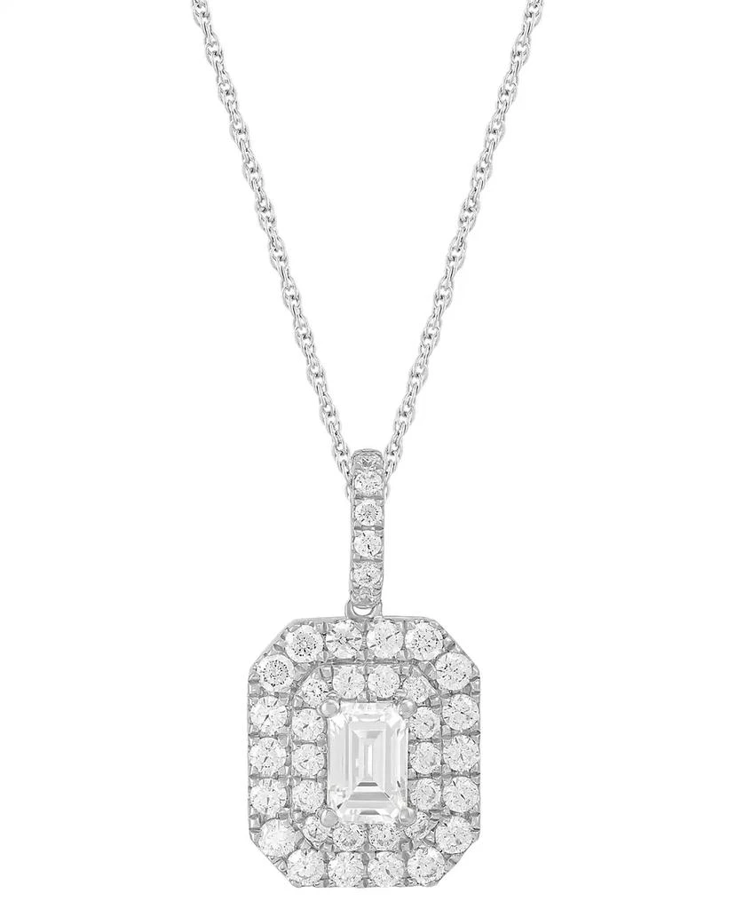 Grown With Love Lab Grown Diamond Emerald-Cut & Round Halo 18" Pendant Necklace (1-1/4 ct. t.w.) in 14k White or Yellow Gold 1