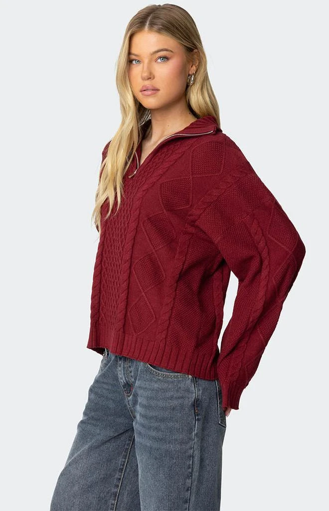Edikted Oversized Quarter Zip Cable Knit Sweater 3