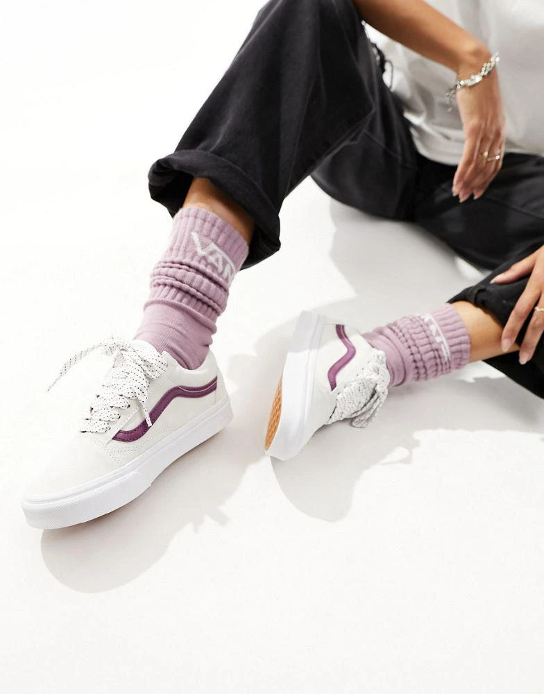 Vans Vans Old Skool trainers in off white and deep purple with lace interest 4