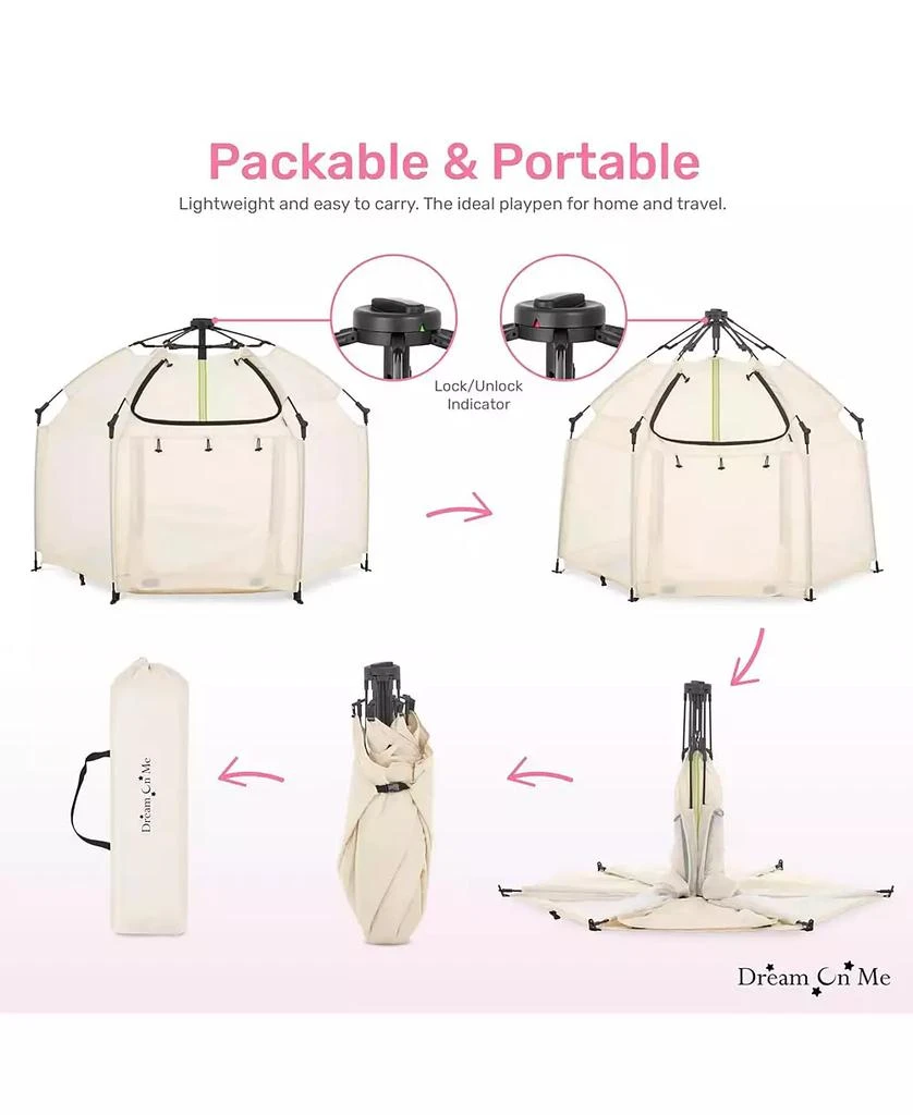 Dream On Me Baby Pop-Up Children Playpen, Instant One-Hand Open
Fold, Breathable Mesh Sides, Zipper Gate
Travel Carry Bag 3