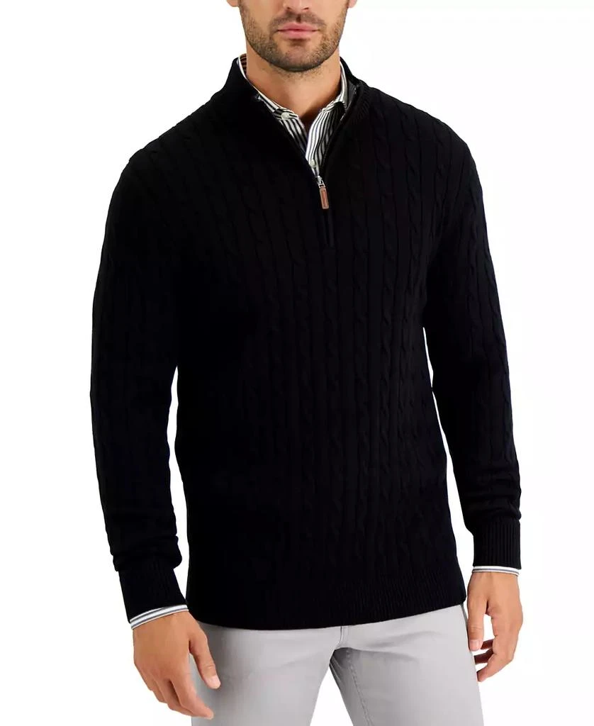 Club Room Men's Cable Knit Quarter-Zip Cotton Sweater, Created for Macy's 1