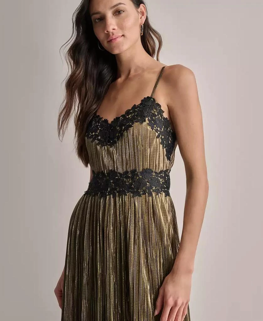 Shop Women's Pleated Metallic Lace-Trim Sleeveless Gown on Sale at  BeyondStyle  Get 61% Off Women's Pleated Metallic Lace-Trim Sleeveless Gown  with Limited-Time Flash Deals, Exclusive Discounts, and Special Offers.  Enjoy Unbeatable