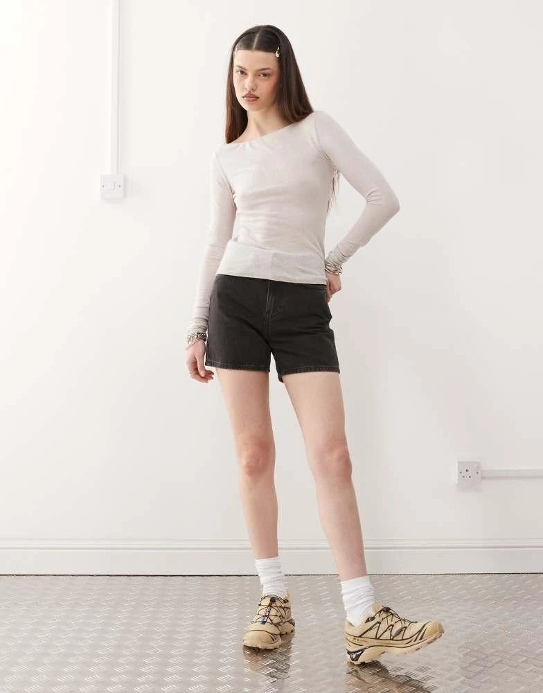 Weekday Weekday linen blend long sleeve top in beige exclusive to ASOS 2